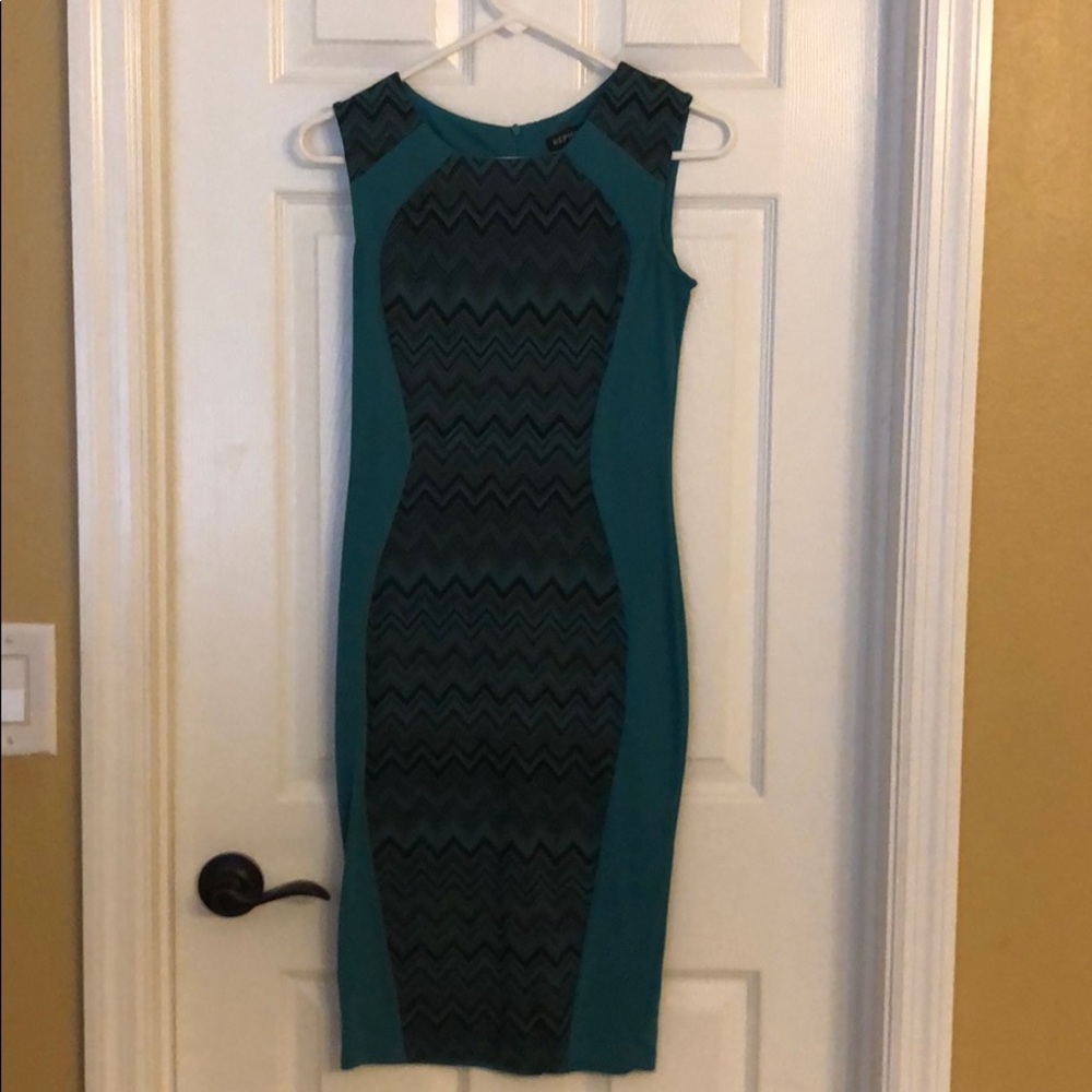 Grey black and teal chevron work dress